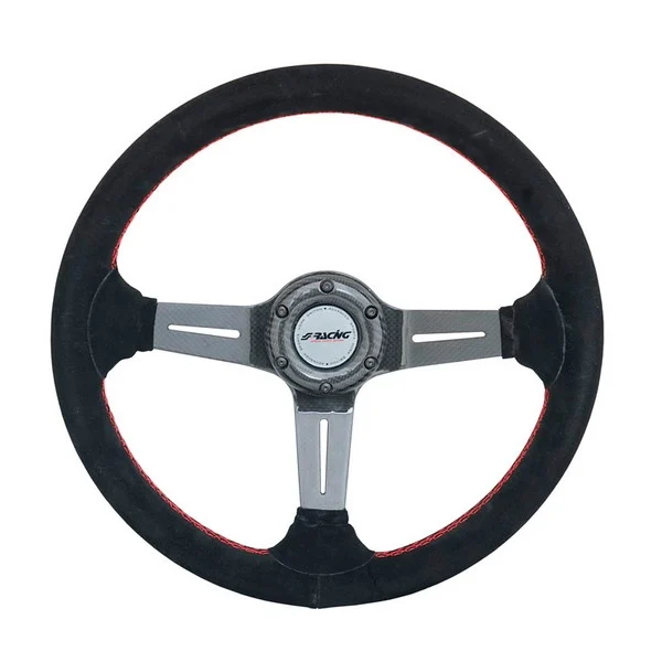 Volante Simoni Racing High-End Racing Carlos 350mm - Carbono Real - Ante Negro + Costuras Rojas