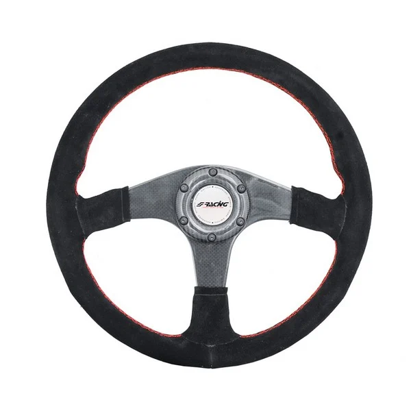 Volante Simoni Racing High-End Racing Walter 350mm - Carbono Auténtico - Ante Negro + Costuras Rojas