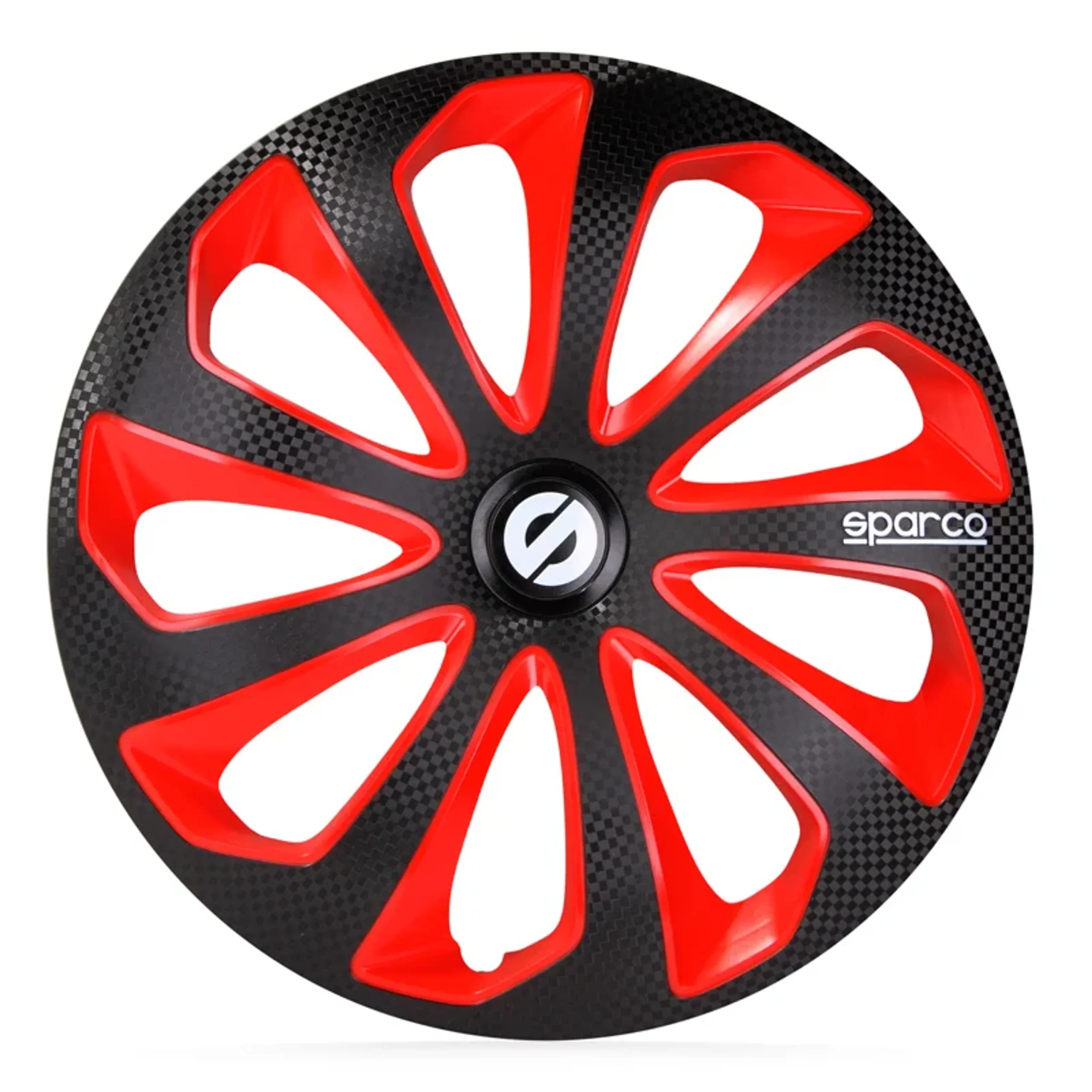 Sparco Tapas de Llanta Sicilia 15 pulgadas Negro Rojo Carbono - 4 piezas
