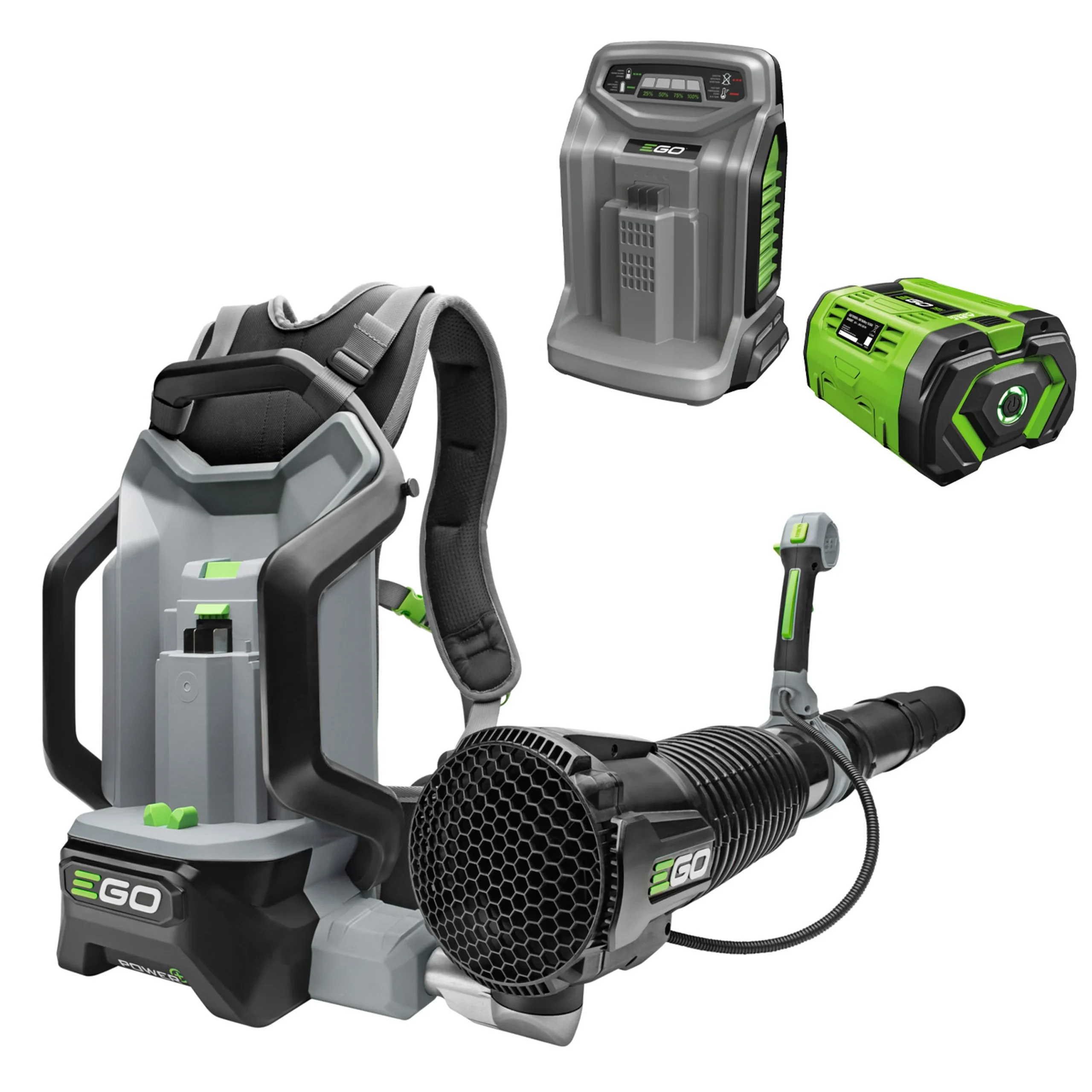 EGO LB6000E-K1103 Soplador de Hojas de Mochila a Batería + Cargador Rápido - 56 Voltios