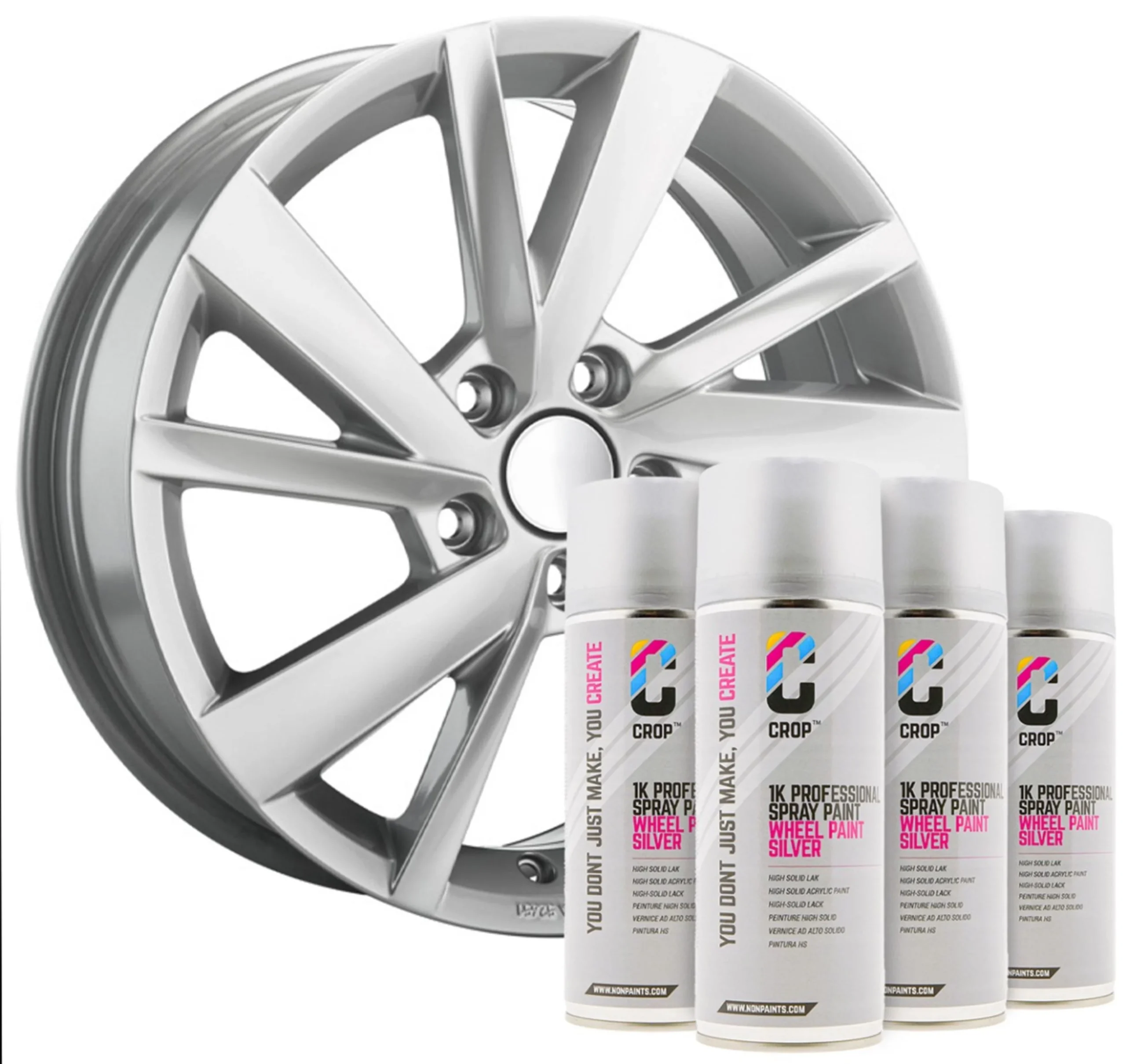 CROP Pintura para llantas PLATA Aerosol - Set de 4 x 400 ml