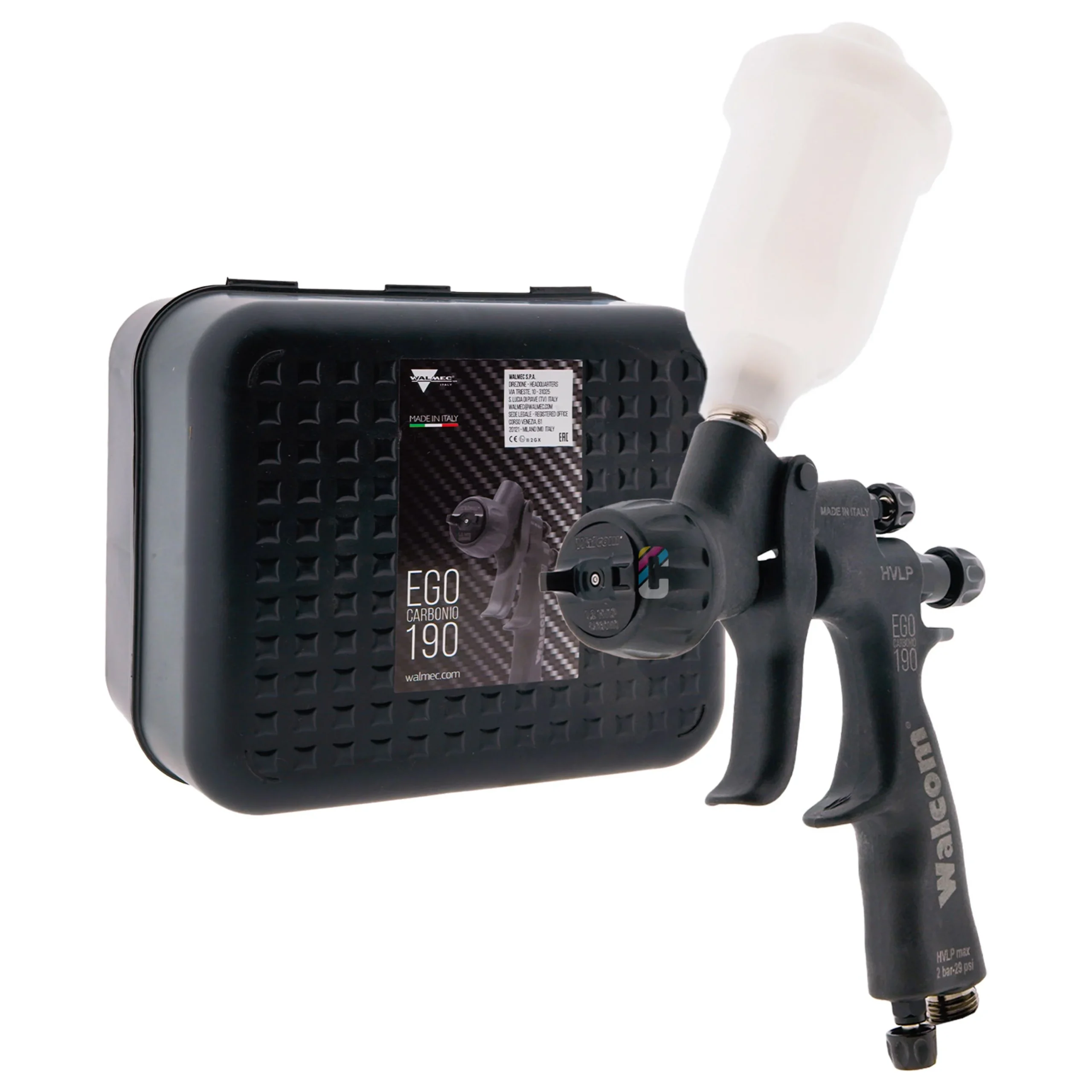 Walcom Carbonio 190 HVLP Mini Pulverizador de Pintura + Copa Superior
